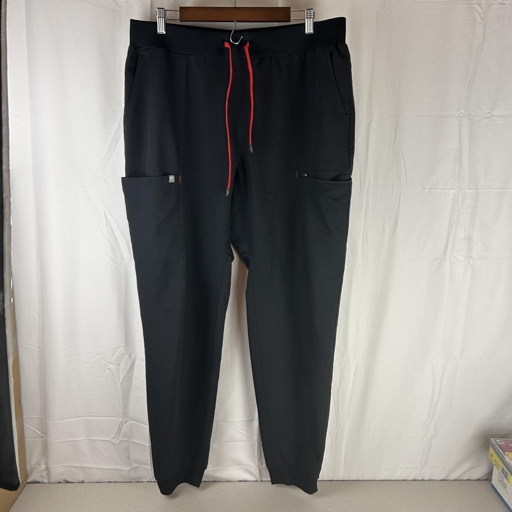 Fabletics Scrub Pants Mens 2XL Tall Black‎ Joggers Stretch Drawstring Cuffed